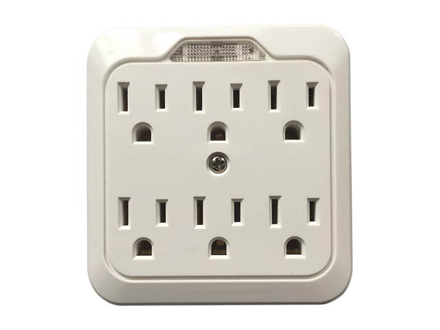 Inland 6 Outlets Wall Tap with Night Light, ETL Approved