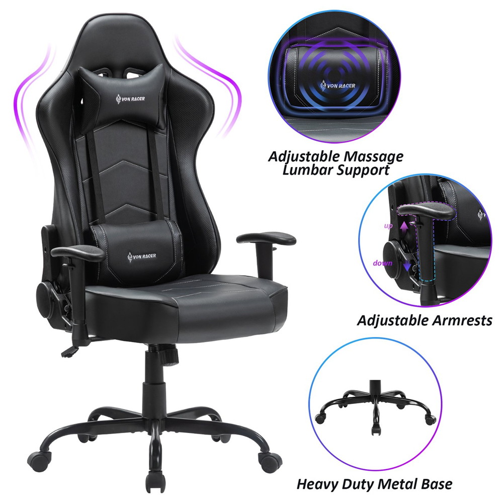 Gaming Chair, Racing Style Computer Desk Chair Padded Armrests Ergonomic Lumbar Support Adjustable Height