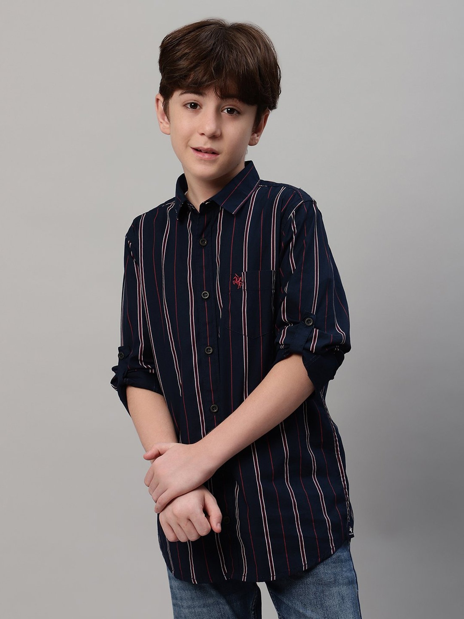 Cantabil Boys Navy Striped Full Sleeves Shirt