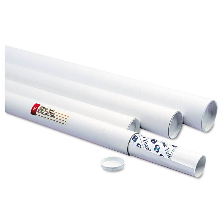 Quality Park 46020 Fiberboard Mailing Tube, Recessed End Plugs, 36 x 3, White, 25/Carton
