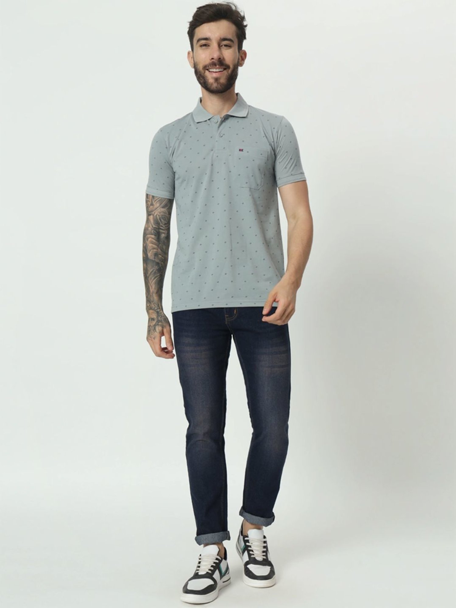 Tab91 Grey Regular Fit Printed Polo T-Shirts