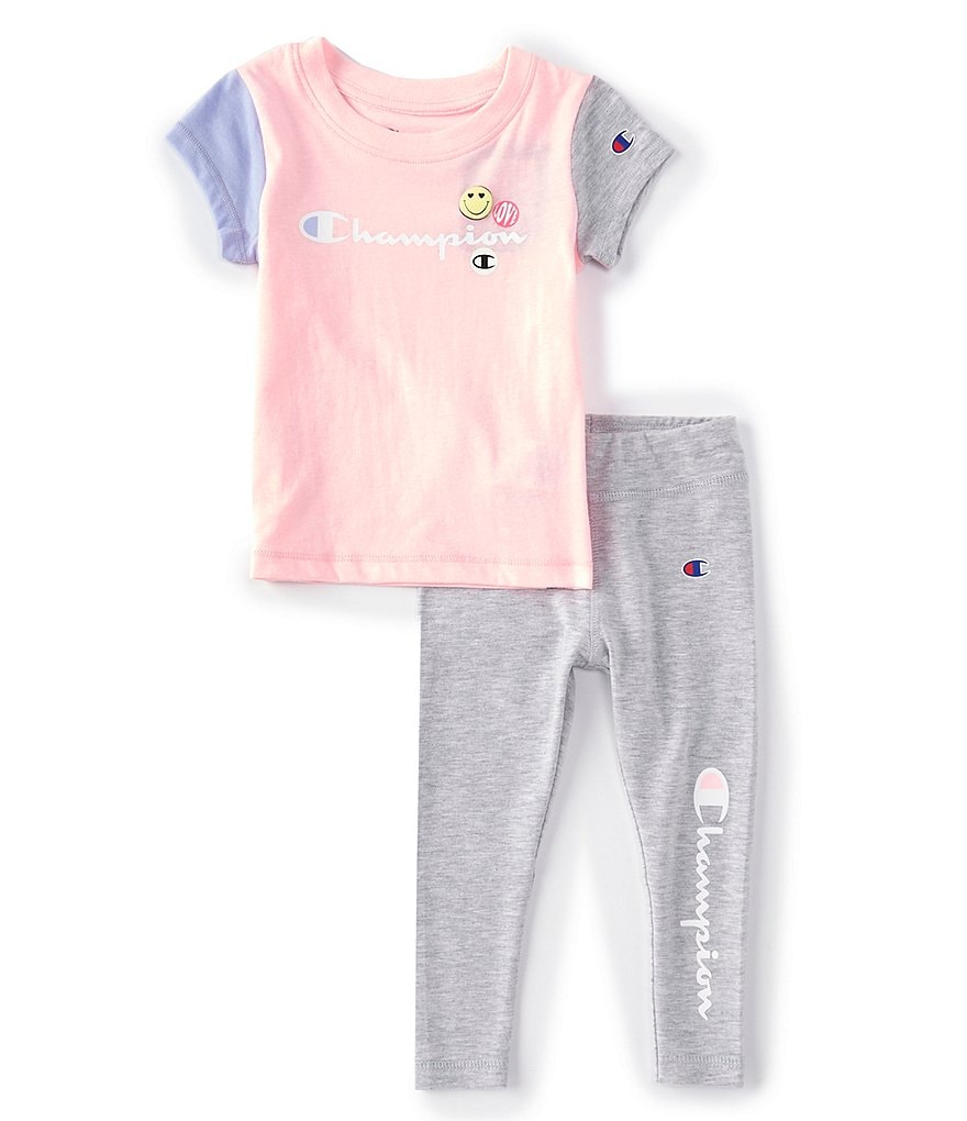 Champion Baby Girls 12-24 Months Short-Sleeve Colorblock Tee & Leggings Set