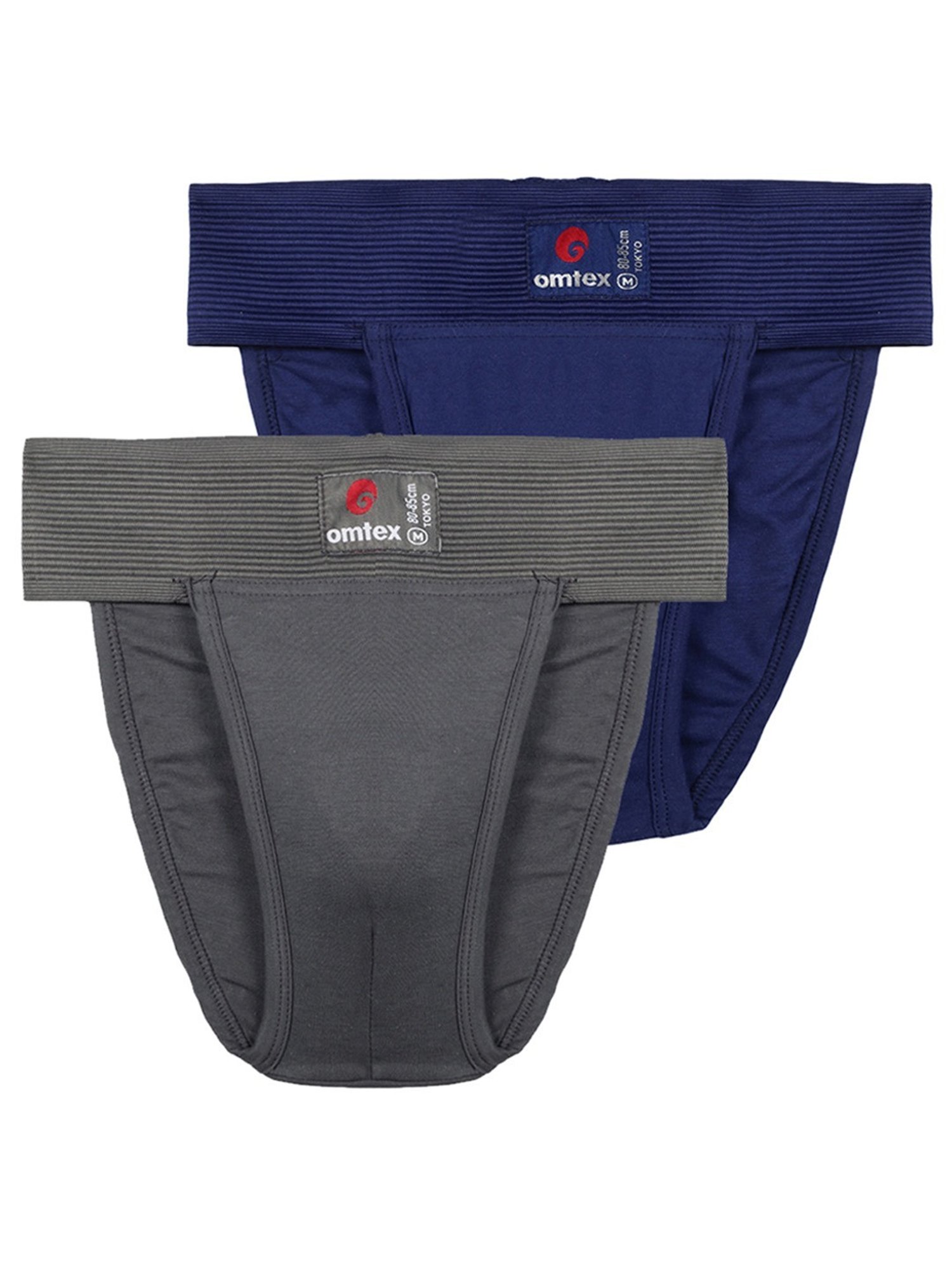 Omtex Men's Athletic Tokyo Back Covered Supporter Pack of 2 (Grey & Navy) Size - M