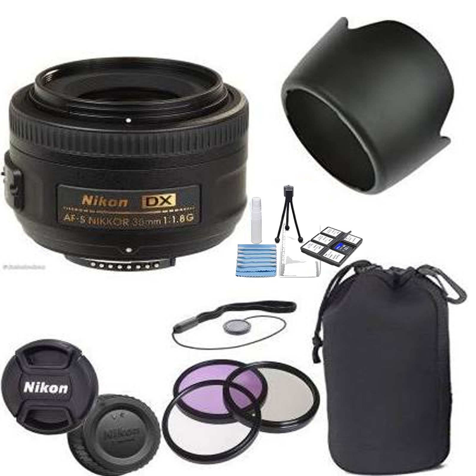 Nikon AF-S DX Nikkor 35mm f/1.8G Lens with 3 Piece Filter Kit |Lens Pouch |Lens Hood & More