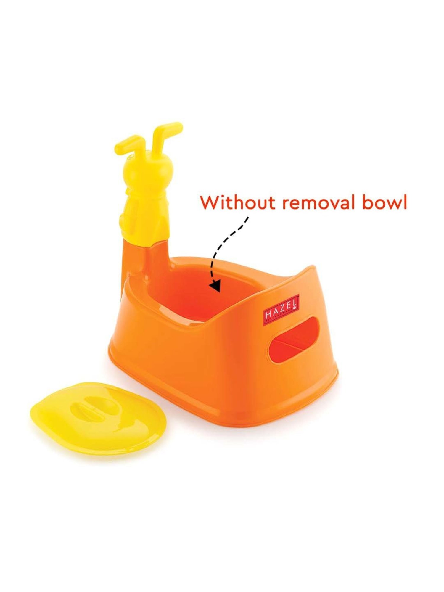 HAZEL Orange & Yellow Plastic Teddy-Shaped Baby Toilet Chair With Closing Lid