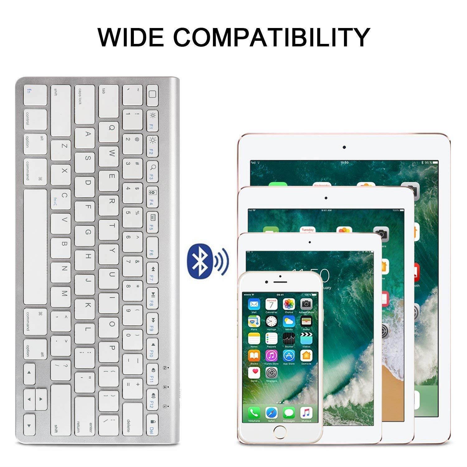 OMOTON Ultra-Slim Bluetooth Keyboard with Sliding Stand for New iPad 2018, iPad 2017, iPad Pro, iPad Mini 4/3/2/1, iPad 4/3/2, iPhone 8/8 Plus, iPhone X and other Bluetooth Enabled Devices, White