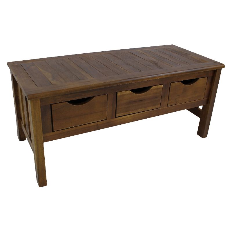 International Caravan Highland Wood 3-Drawer Patio Bench