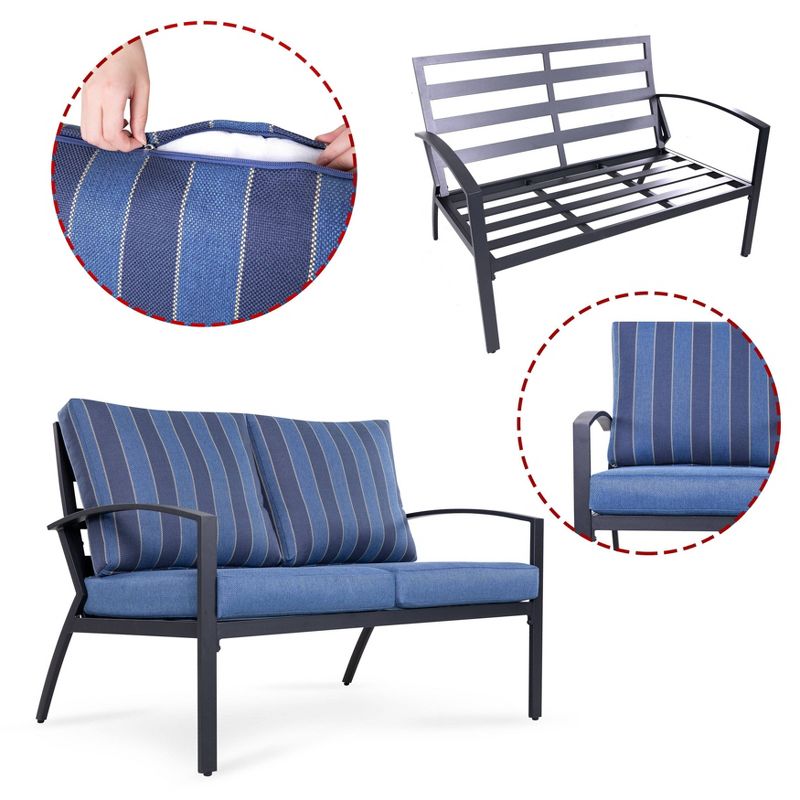 4pc Outdoor Aluminum Fire Pit Sofa Set Black & Blue - Nuu Garden