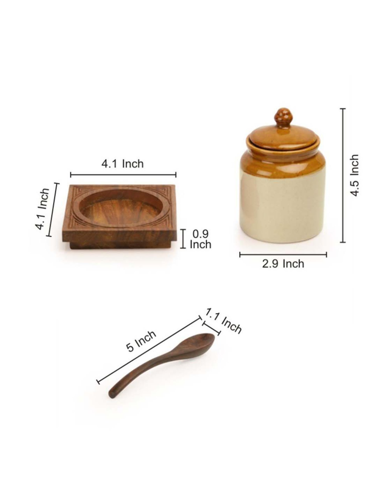 ExclusiveLane Old Fashioned Ceramic Jar With Hand Carved Tray