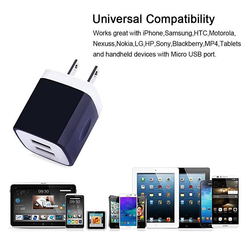 Wall Charger  3Pack Dual Port USB Home Travel Wall Charger Plug Compatible with iPhone X87 Plus6 Plus Tablet Samsung Galaxy S10S10+S9S8 S7 S6 Edge HTC LG Sony and More