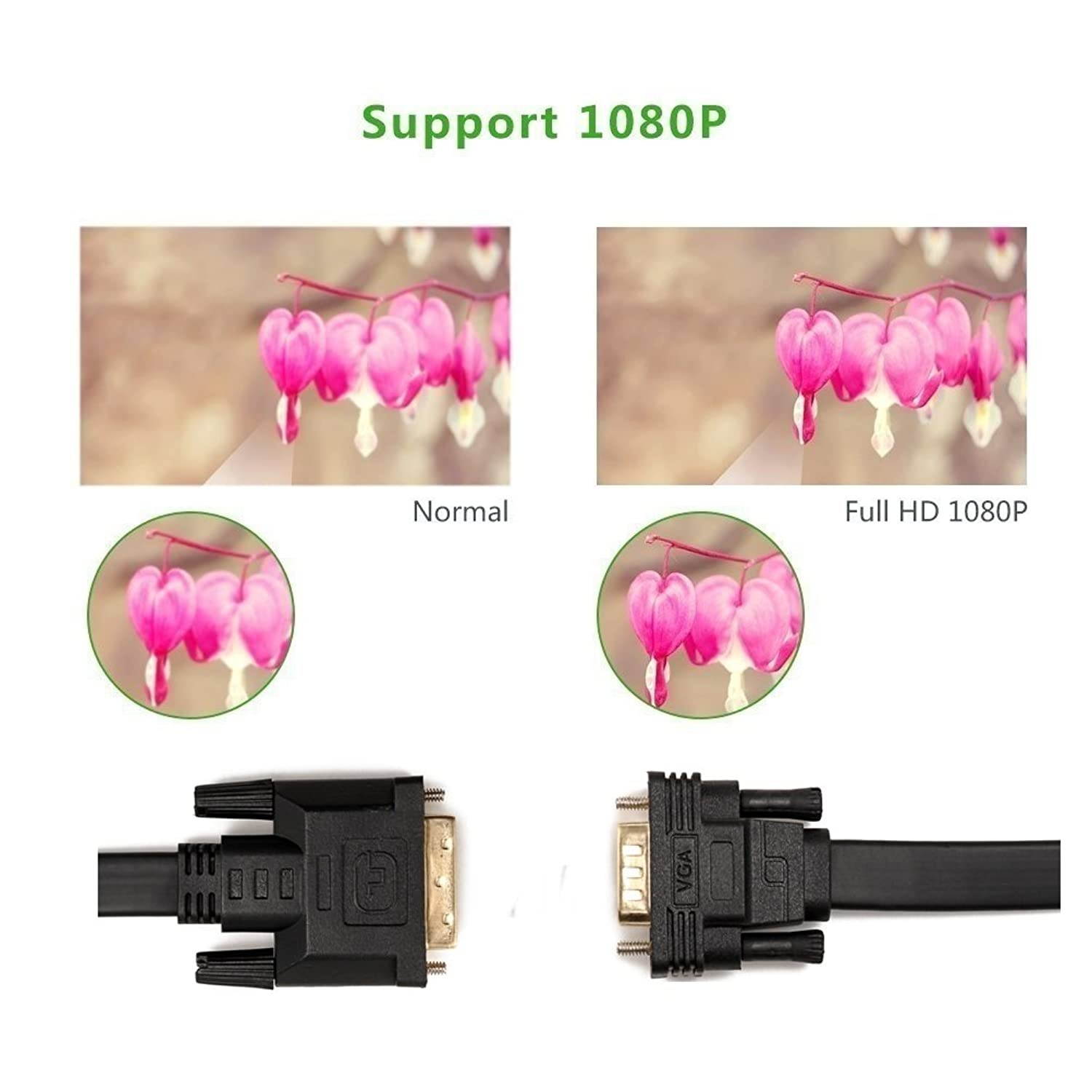 CableDeconn Active DVI-D Dual Link 24+1 Male to VGA Male Video with Flat Cable Adapter Converter 2M