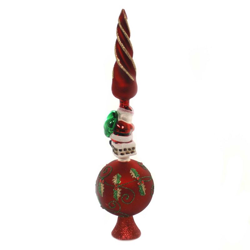 Tree Topper Finial 14.5" Treetop With Santa Holly Glitter  -  Tree Toppers