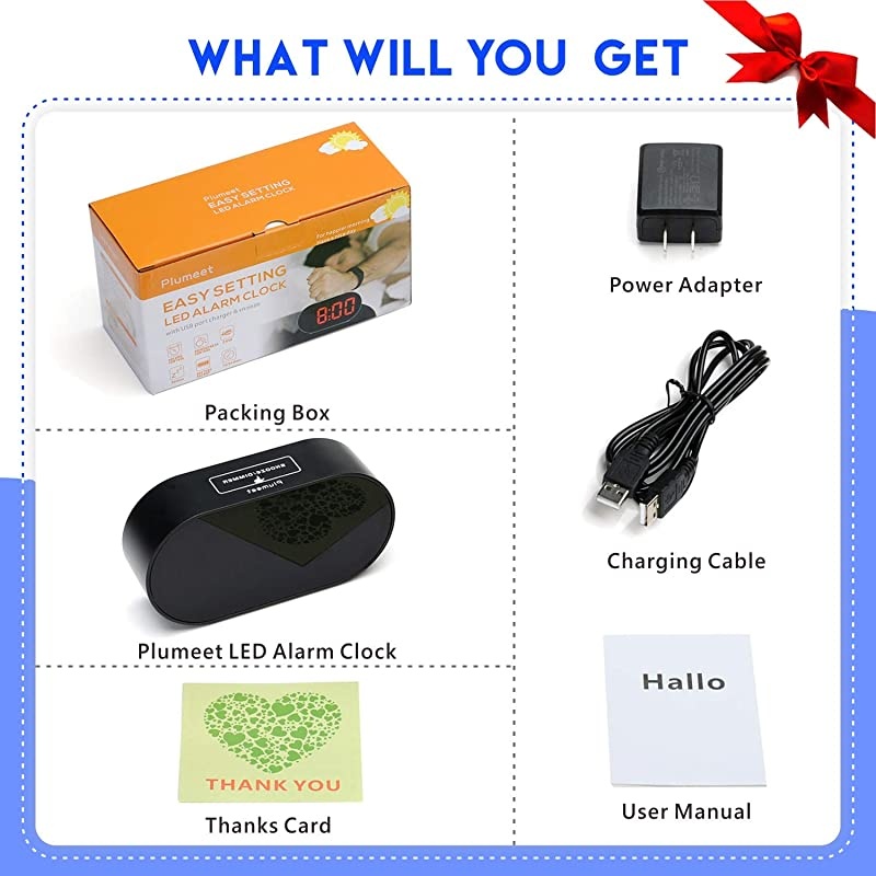 Digital LED Alarm Clock with Dimmer and Snooze 2 Level Alarm Volume Optional Large White Digit Display Bedside Clocks with USB Port Phone Charger Simple Operation White