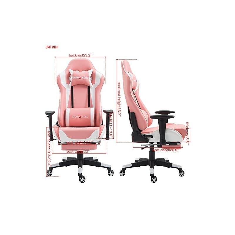 Gaming Chair Large Size High-Back Ergonomic Racing Seat with Massager Lumbar Support and Retractible Footrest PU Leather 90-180 Degree Adjustment of backrest Thickening sponges (YK-6008-PINK)