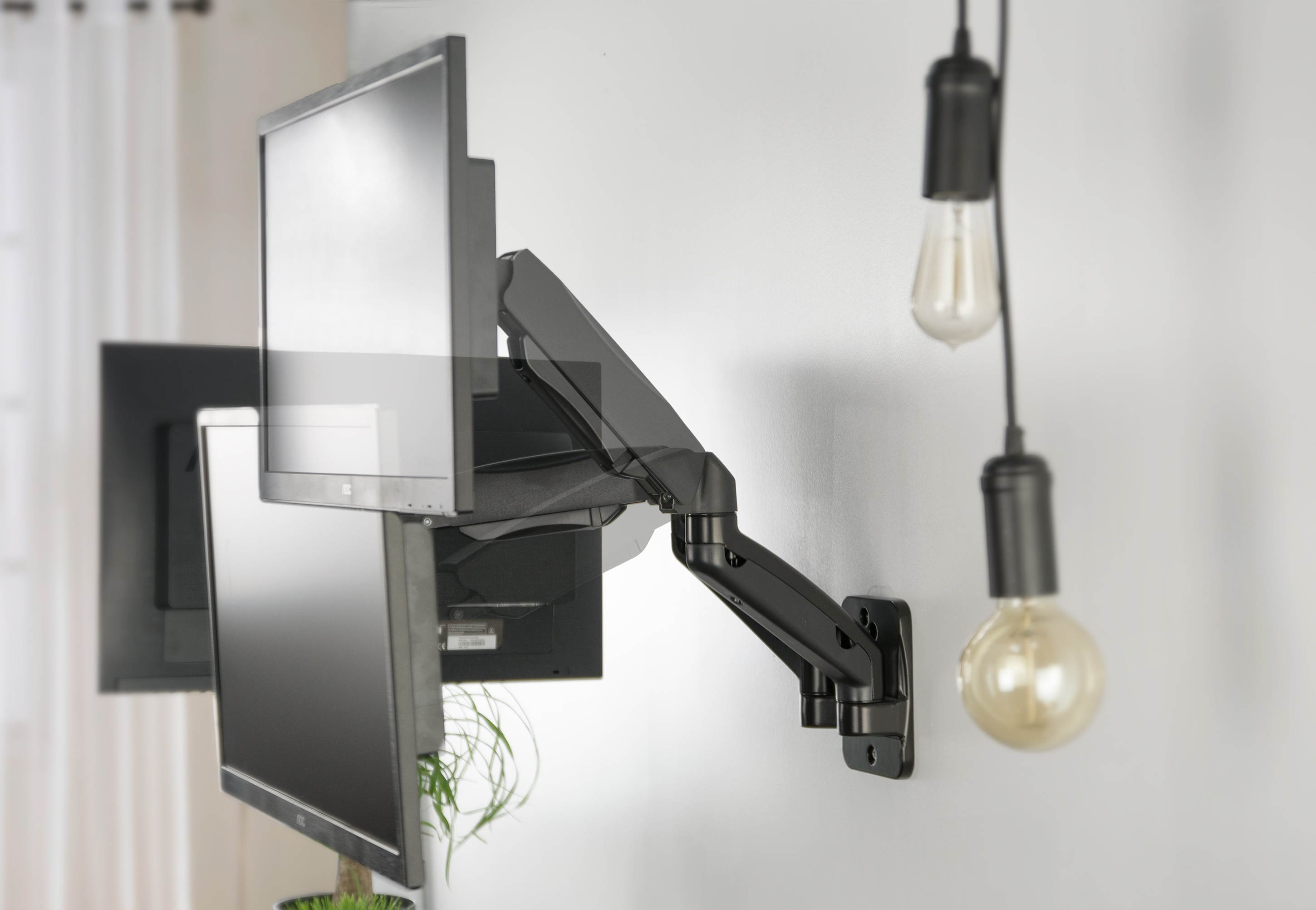 Black Gas Spring Extended Arm Full Motion Articulating Dual Monitor Wall Mount for 17" to 27" Screens