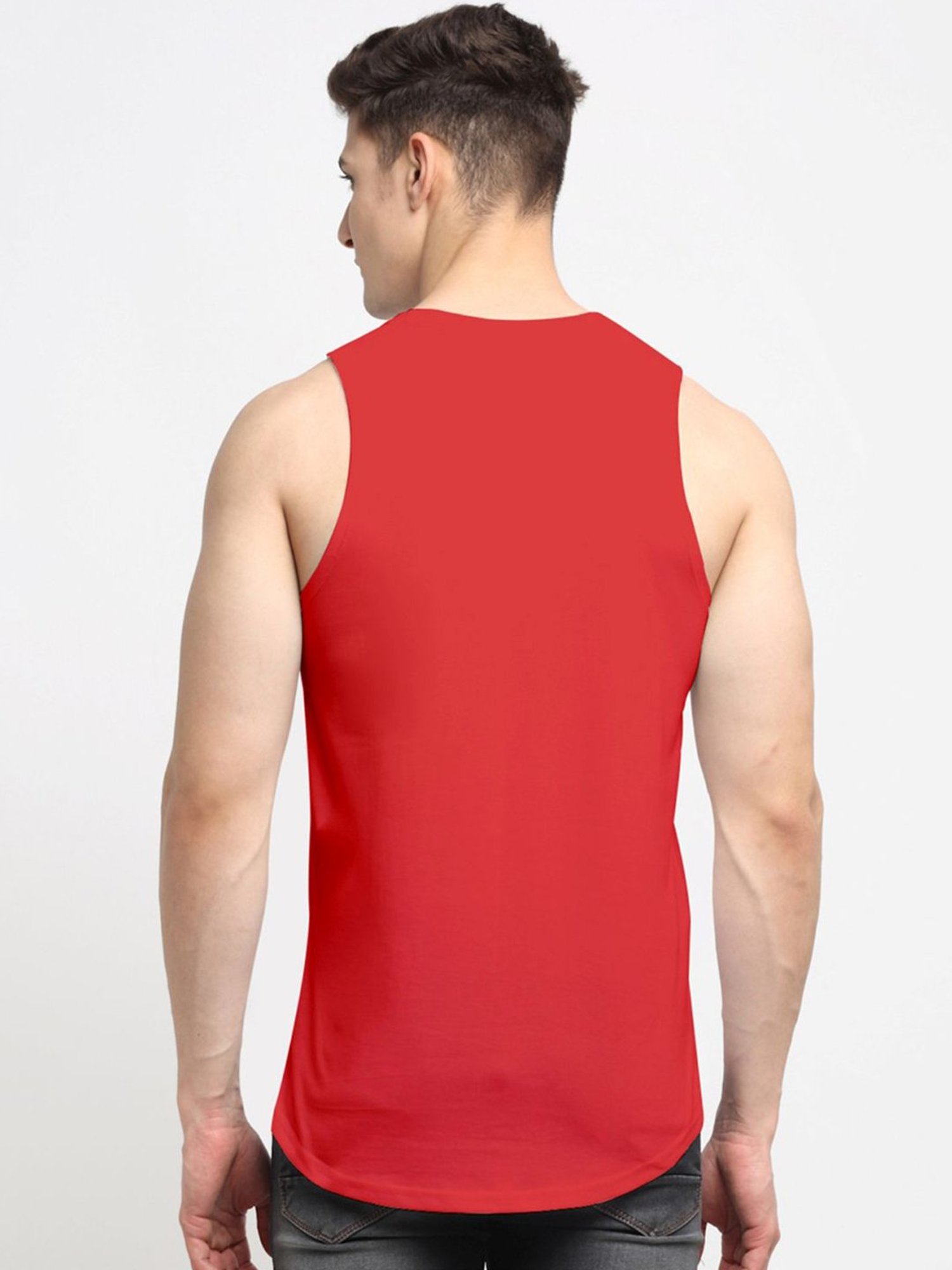 Friskers Red Cotton Slim Fit Printed Vest
