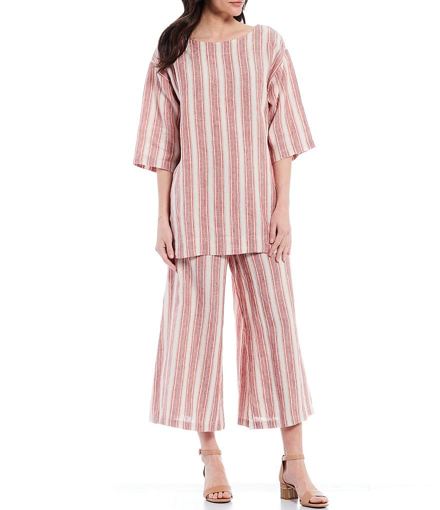 Bryn Walker Ella Stripe Light Linen Flat Front Wide Leg Pull-On Coordinating Pants