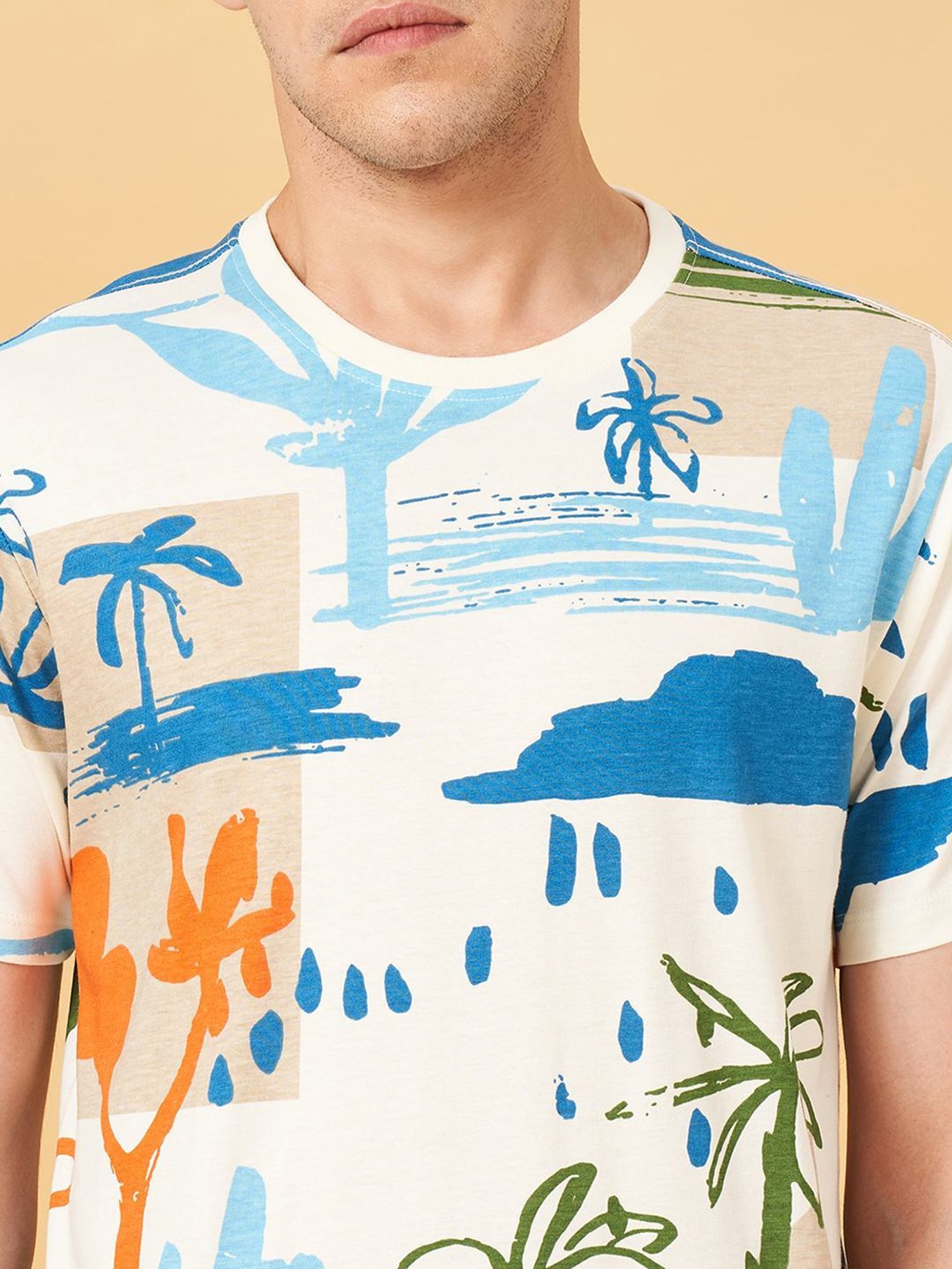 Urban Ranger by Pantaloons Off White Cotton Regular Fit Printed T-Shirt