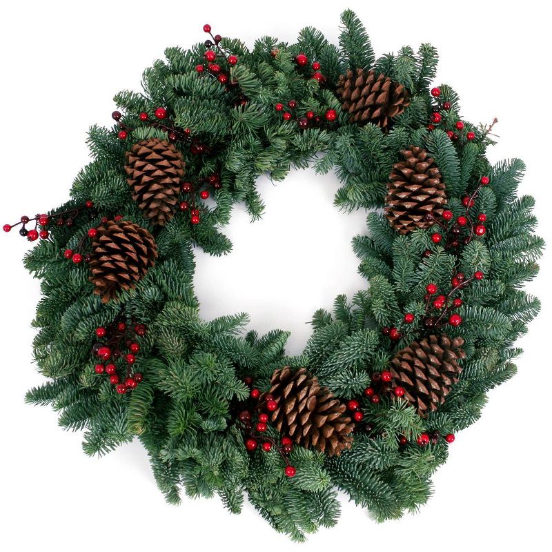 24" Live Fresh Cut Pacific Northwest Berry Fresh Wreath Decorated - Van Zyverden