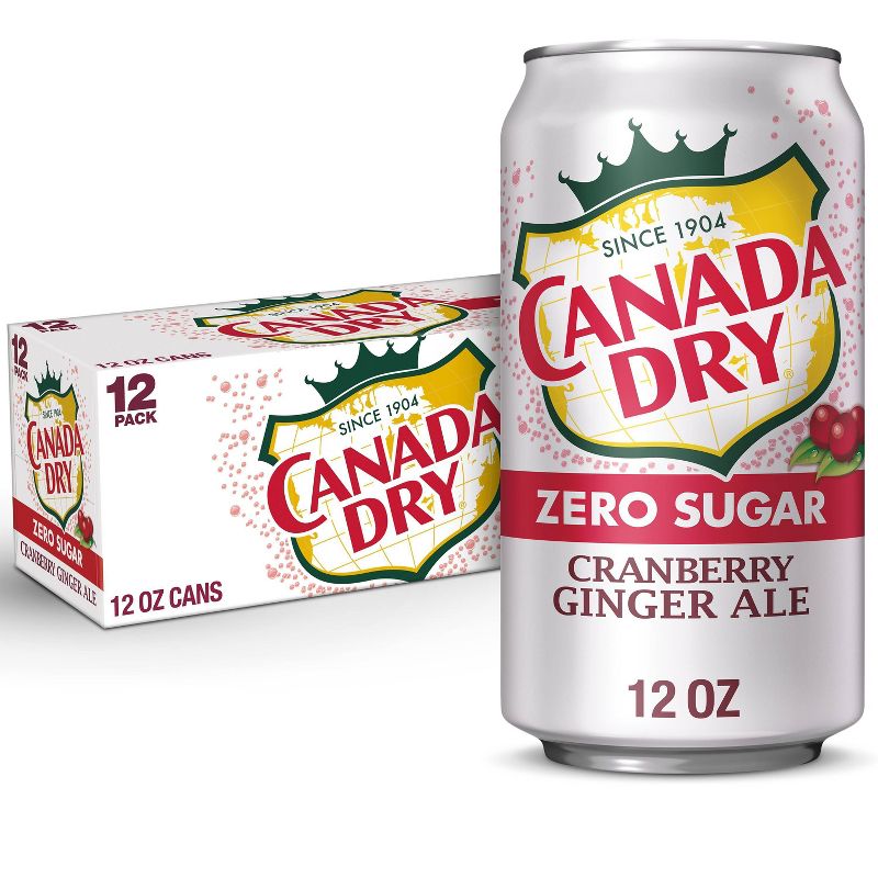 Canada Dry Zero Sugar Cranberry Ginger Ale Soda -12 fl oz cans, 12 pack