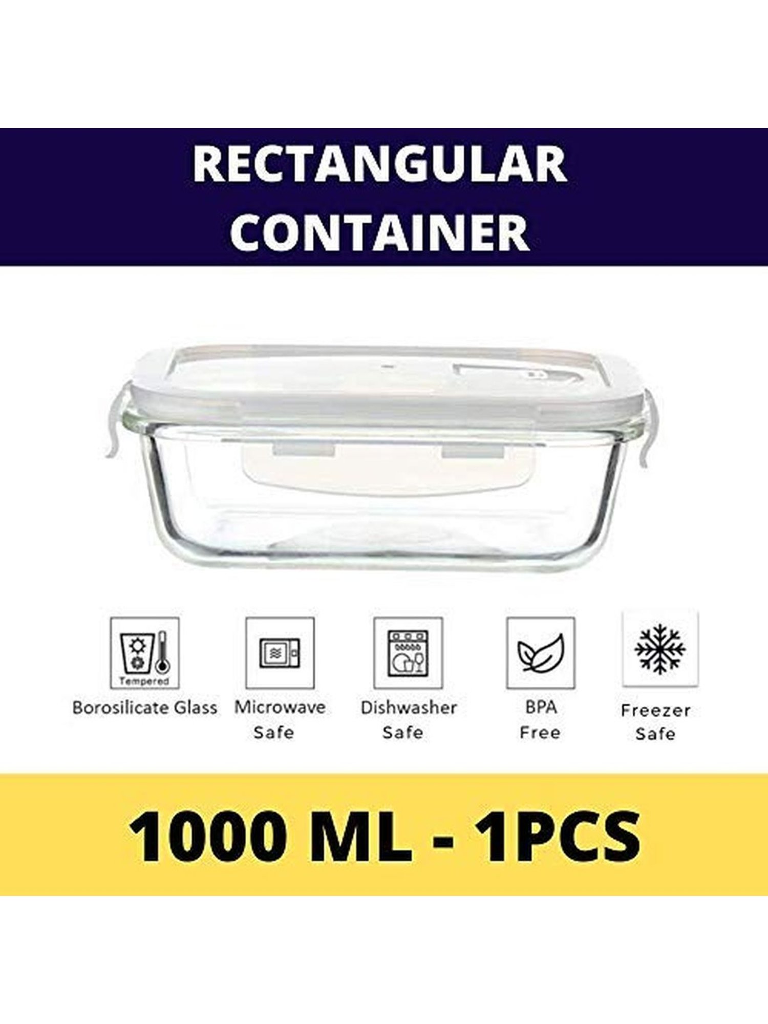 Femora Borosilicate Glass Rectangular Container with Air Vent Lid (1000 ml) - Set of 1