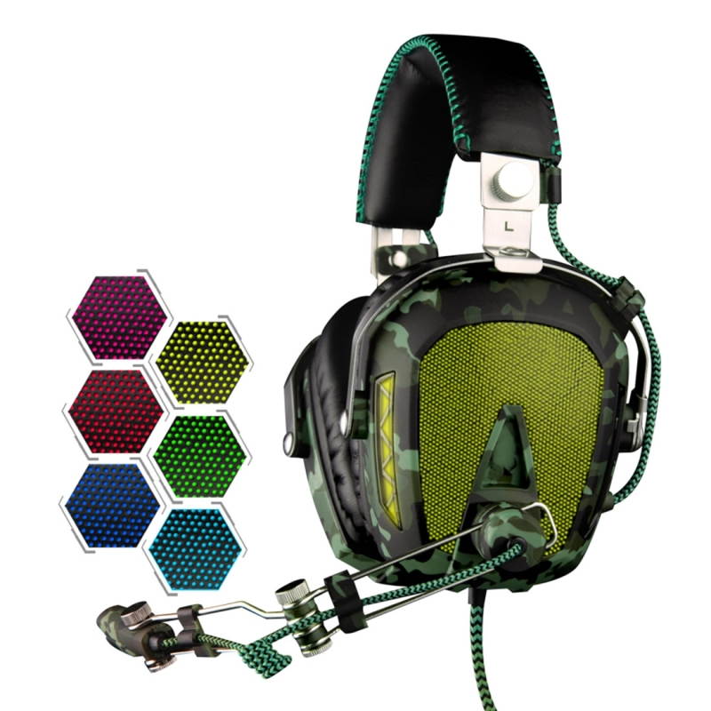 A90 USB Gaming Headset 7.1 Channel Wired Headphone with Wire Control + Mic + Color Changing Breathing Light for PC, Laptop (Black+Army Green)