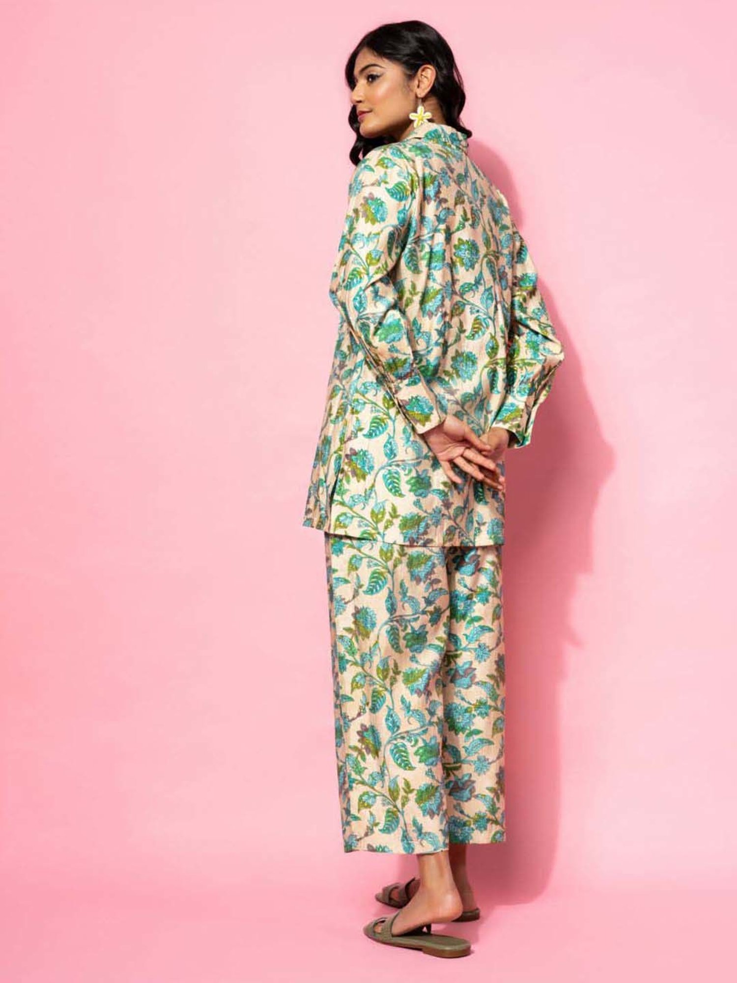 Libas Beige Printed Silk Blend Co-Ords