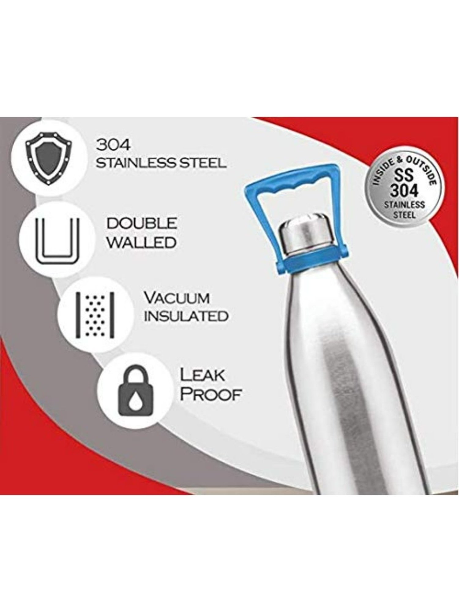 Milton Silver Stainless Steel 24 Hours Hot and Cold Water Bottle with Handle (2.02L)