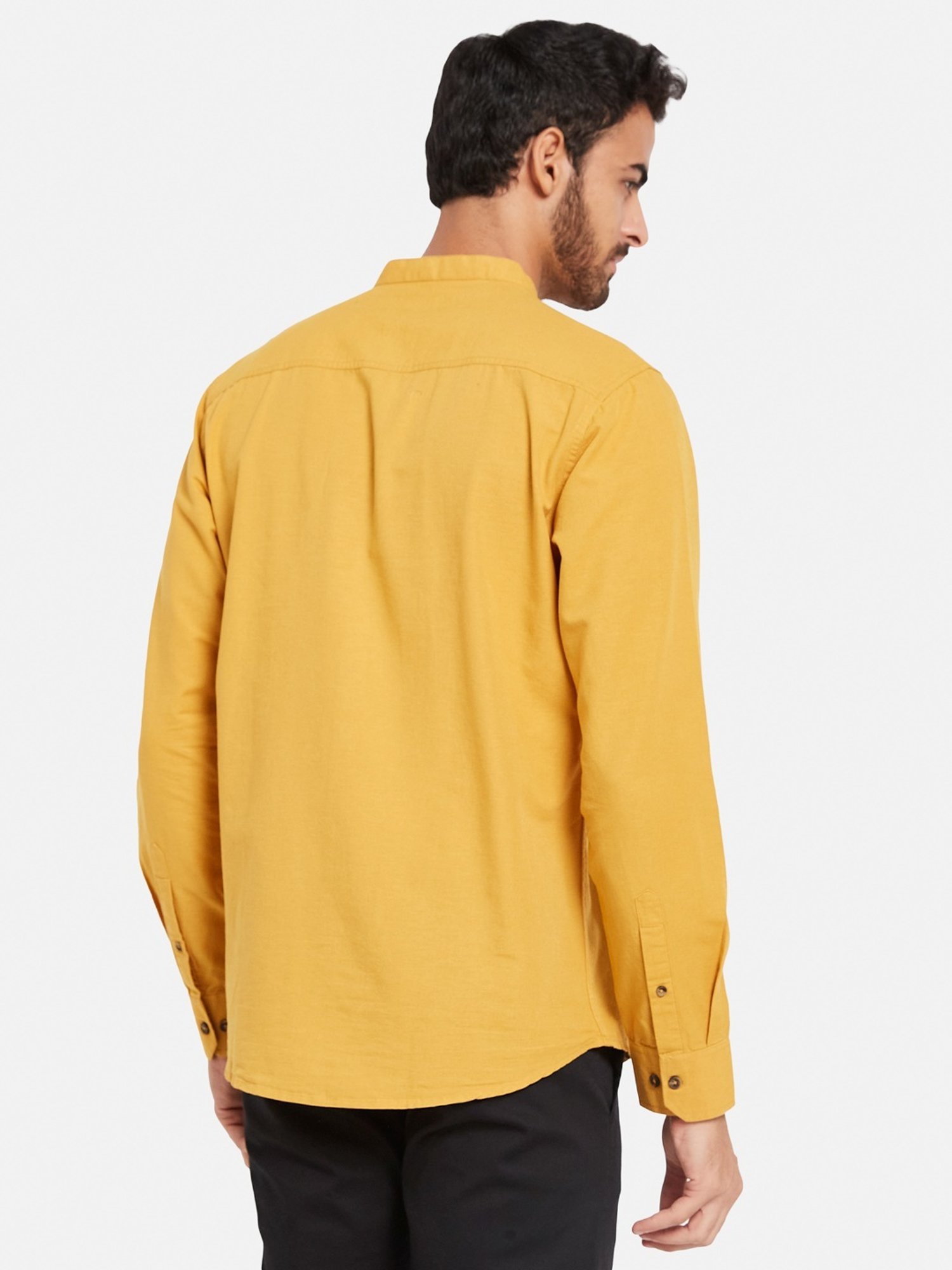 METTLE Yellow Cotton Regular Fit Shirt