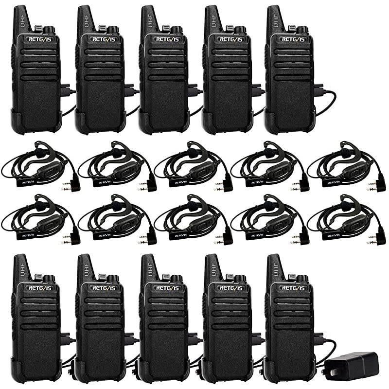 RT22 2 Way Radios Walkie Talkies,Rechargeable Long Range Two Way Radio,16 CH VOX Small Emergency 2 Pin Earpiece Headset,for School Retail Church Restaurant (Packed in Pairs with 5 Boxes)