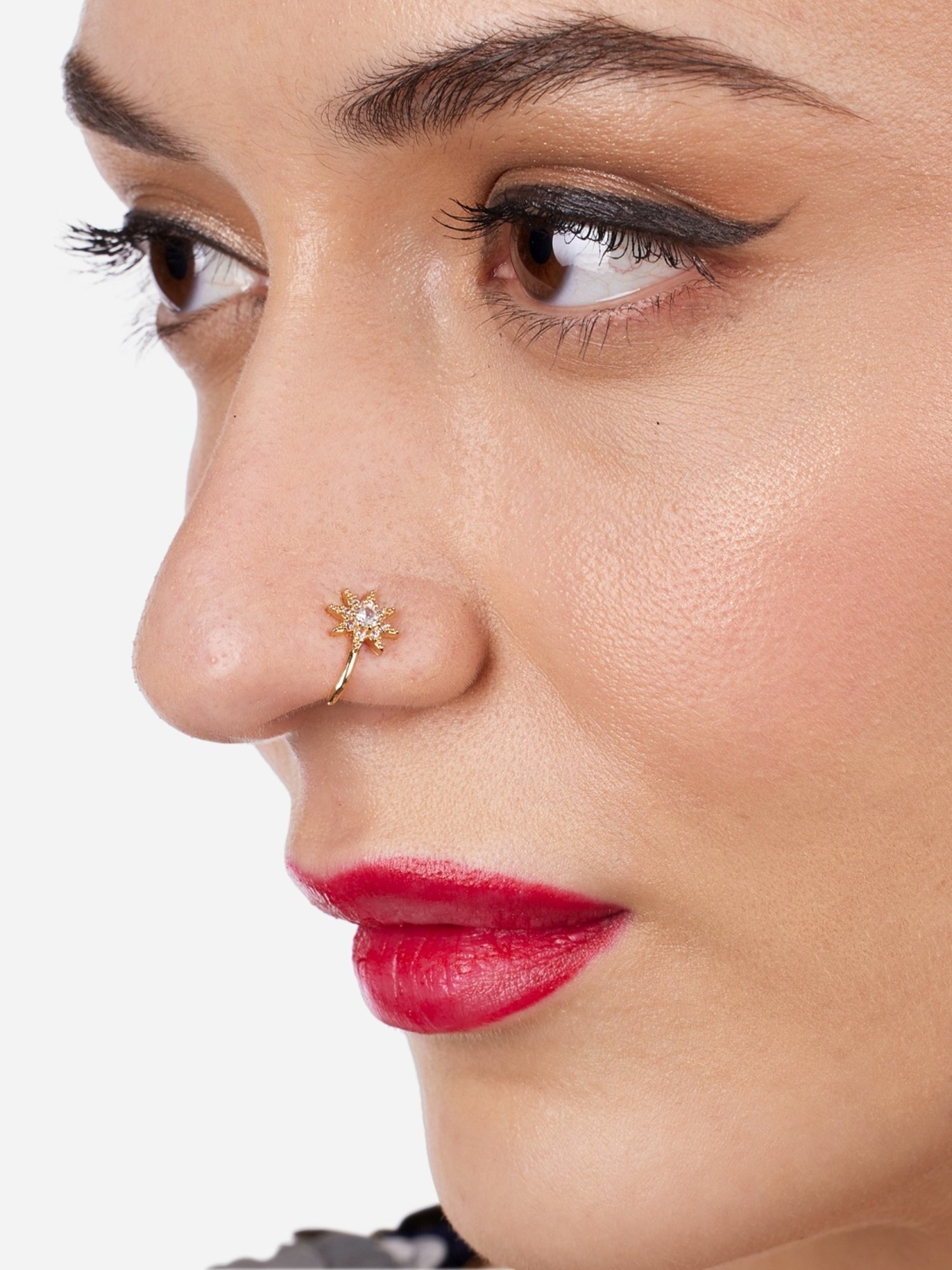 Zaveri Pearls Set of 3 Gold Tone Cubic Zirconia Contemporary Brass Clip On Nose Pins-ZPFK17364