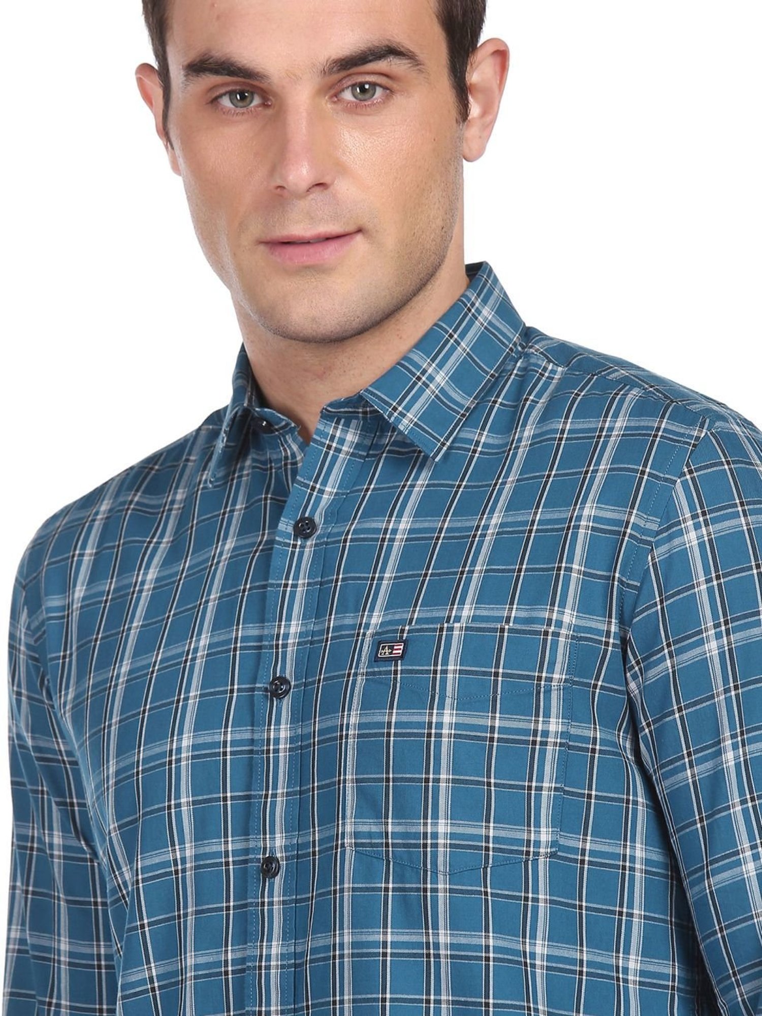 Arrow Blue Cotton Slim Fit Checks Shirt