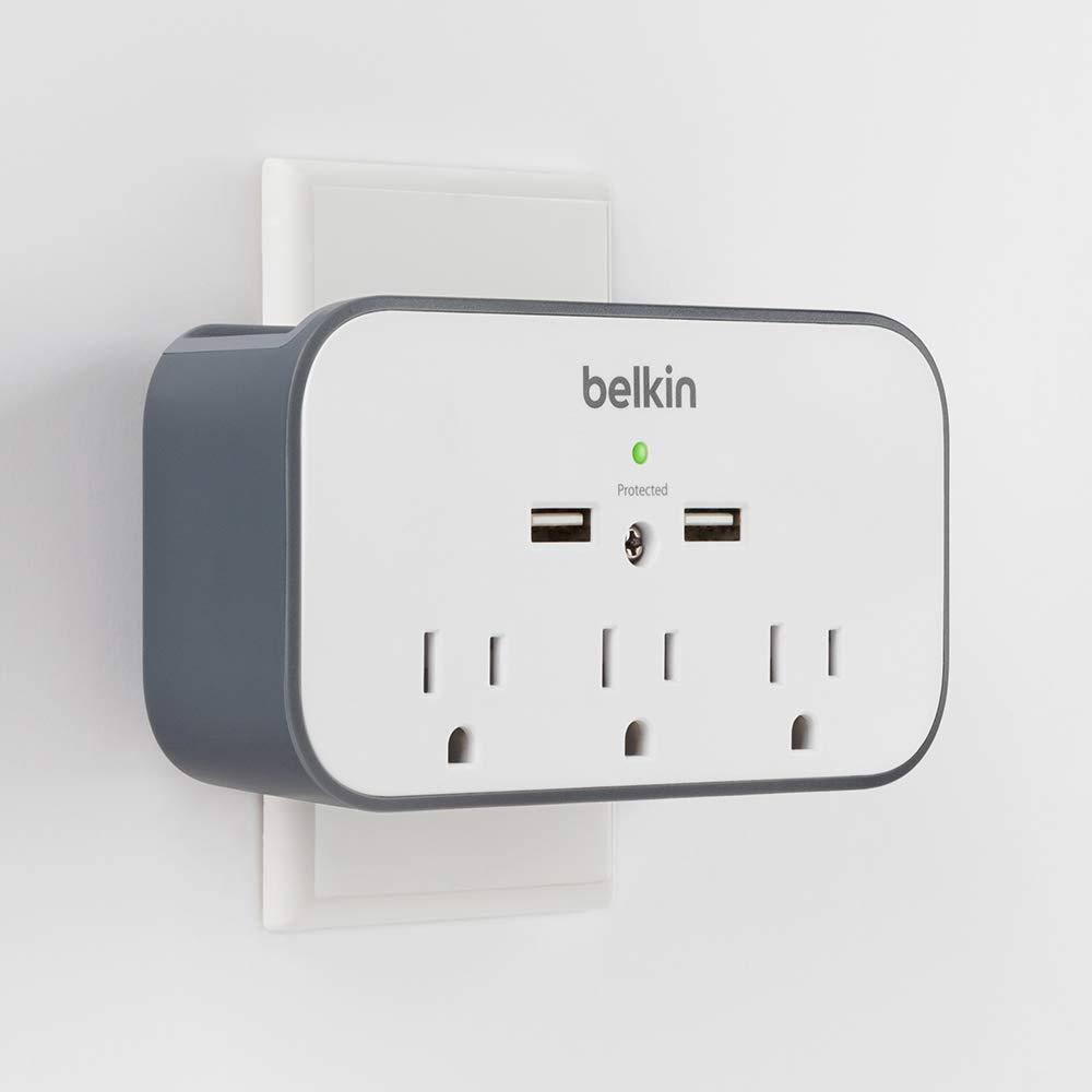 Belkin BSV300ttCW 3-Outlet Wall Mount Cradle Surge Protector with Dual USB Charging Ports (2.4 Amp Total)