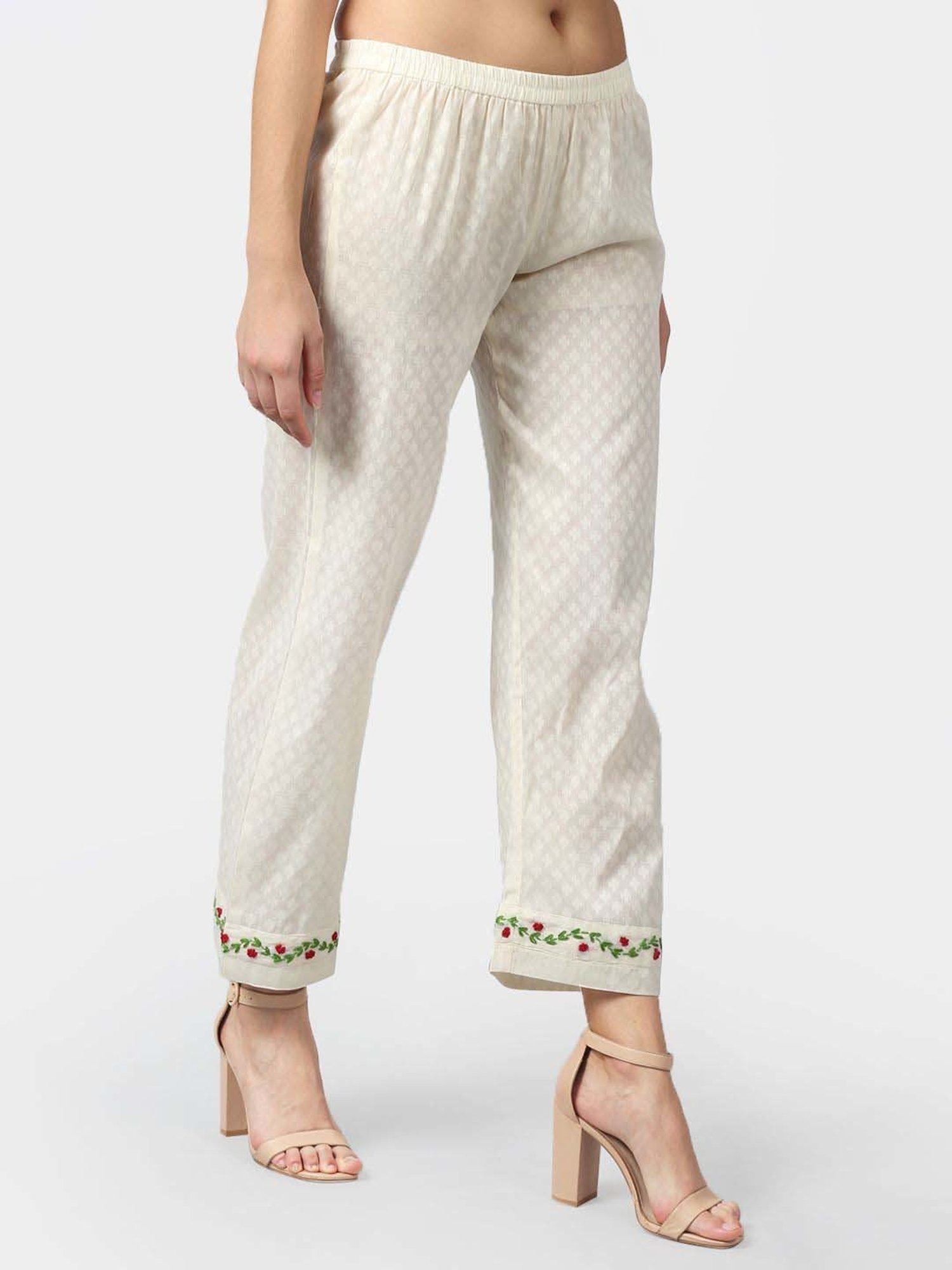 DART STUDIO White Cotton Embroidered Palazzos