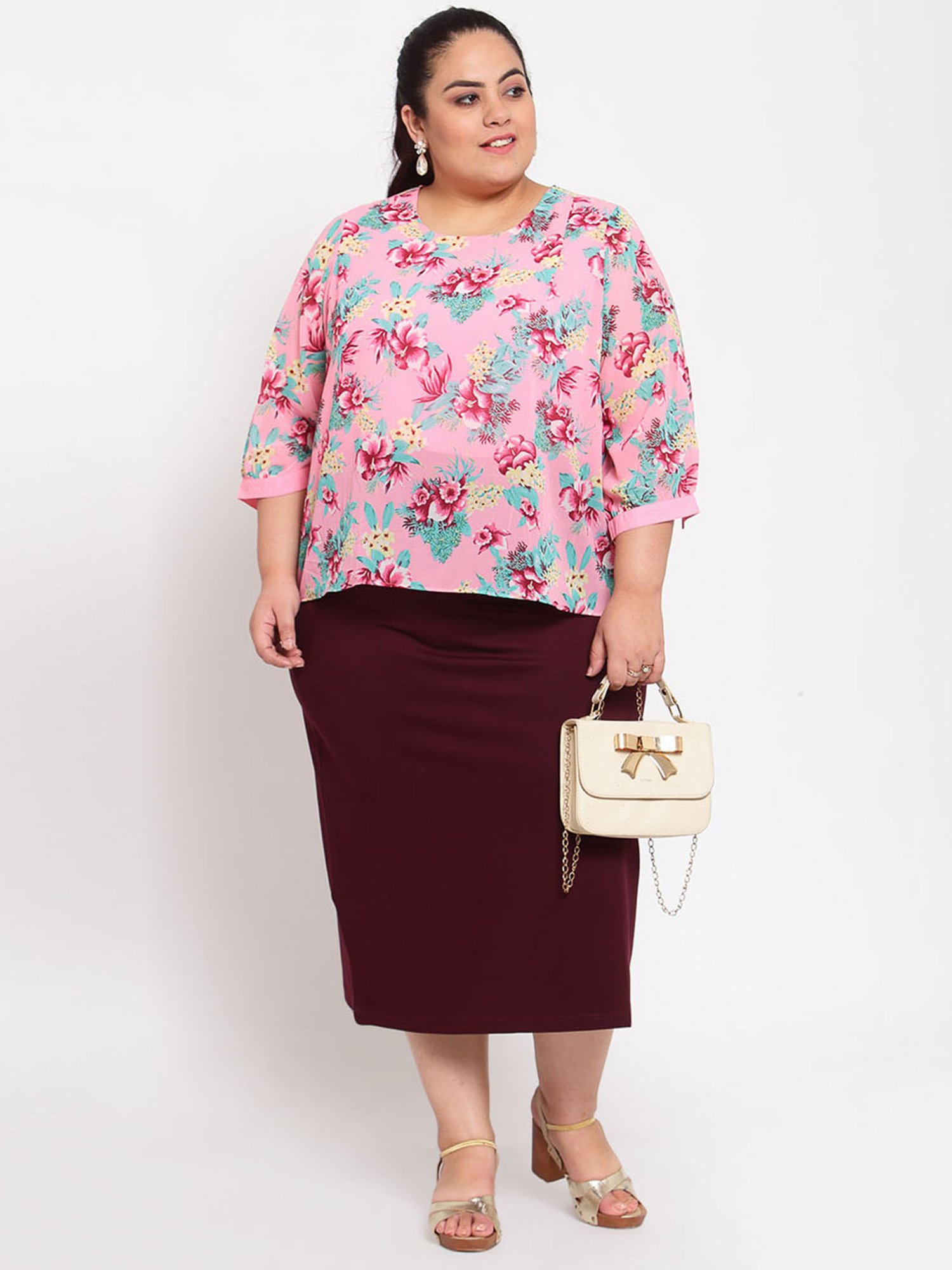 Melon by PlusS Wine Midi Skirt