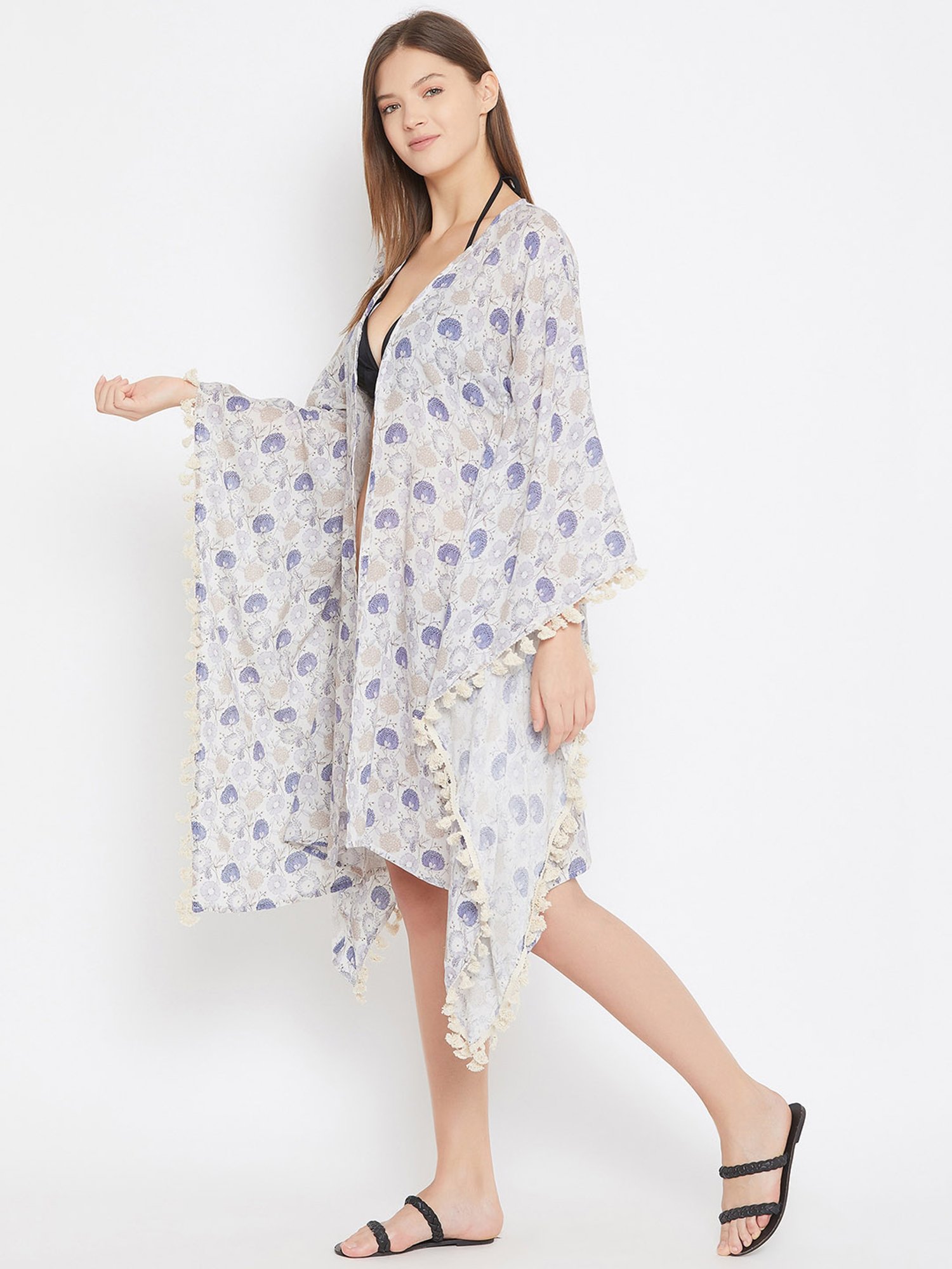 The Kaftan Company White Printed Kaftan Shrug