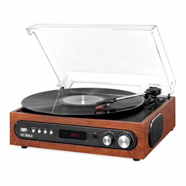 victrola allin1 bluetooth record player with built in speakers and 3speed turntable mahogany vta65mah