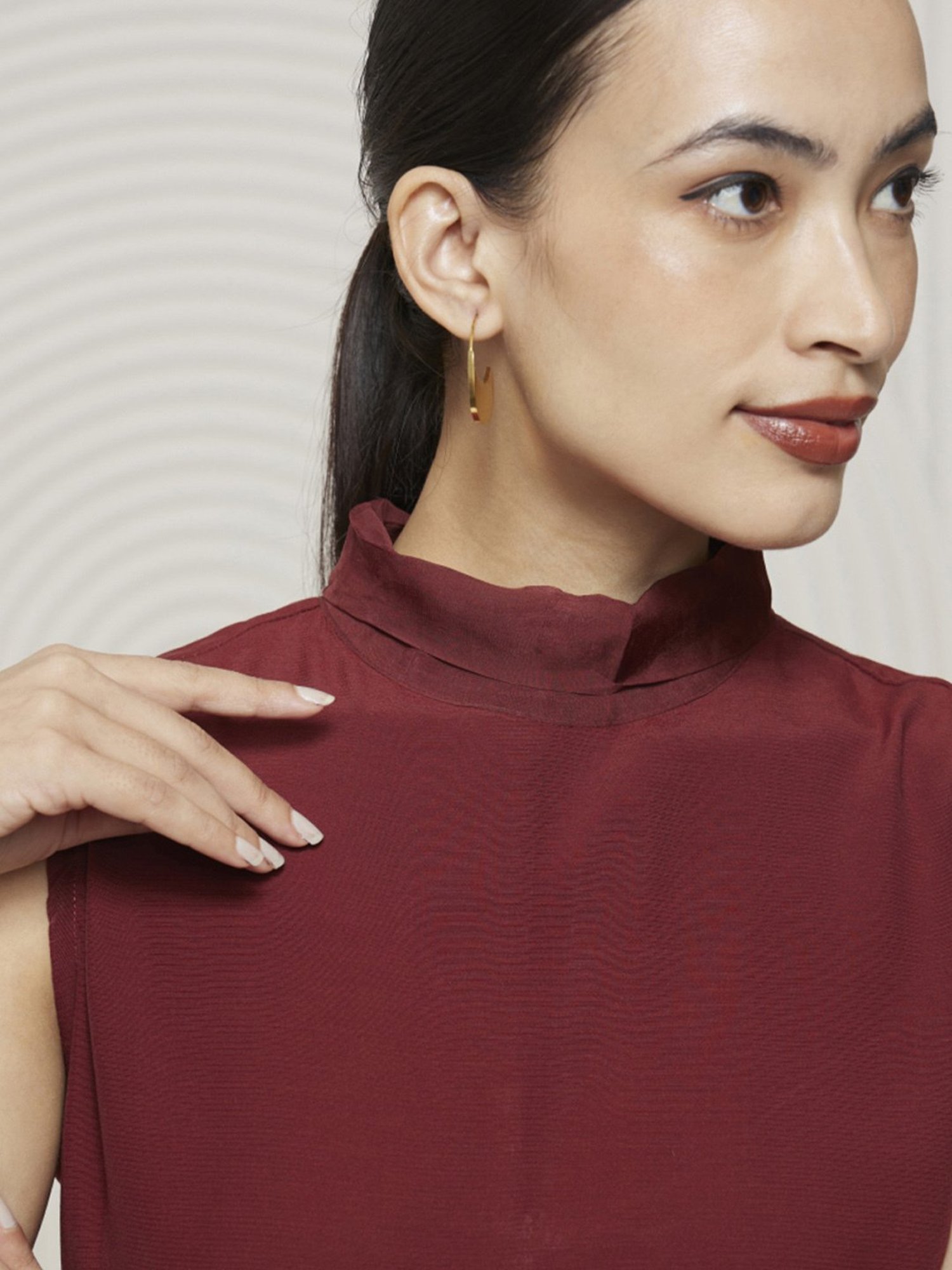 Artagai Tawny Port Elevated Basics Mock Neck Midi Dress