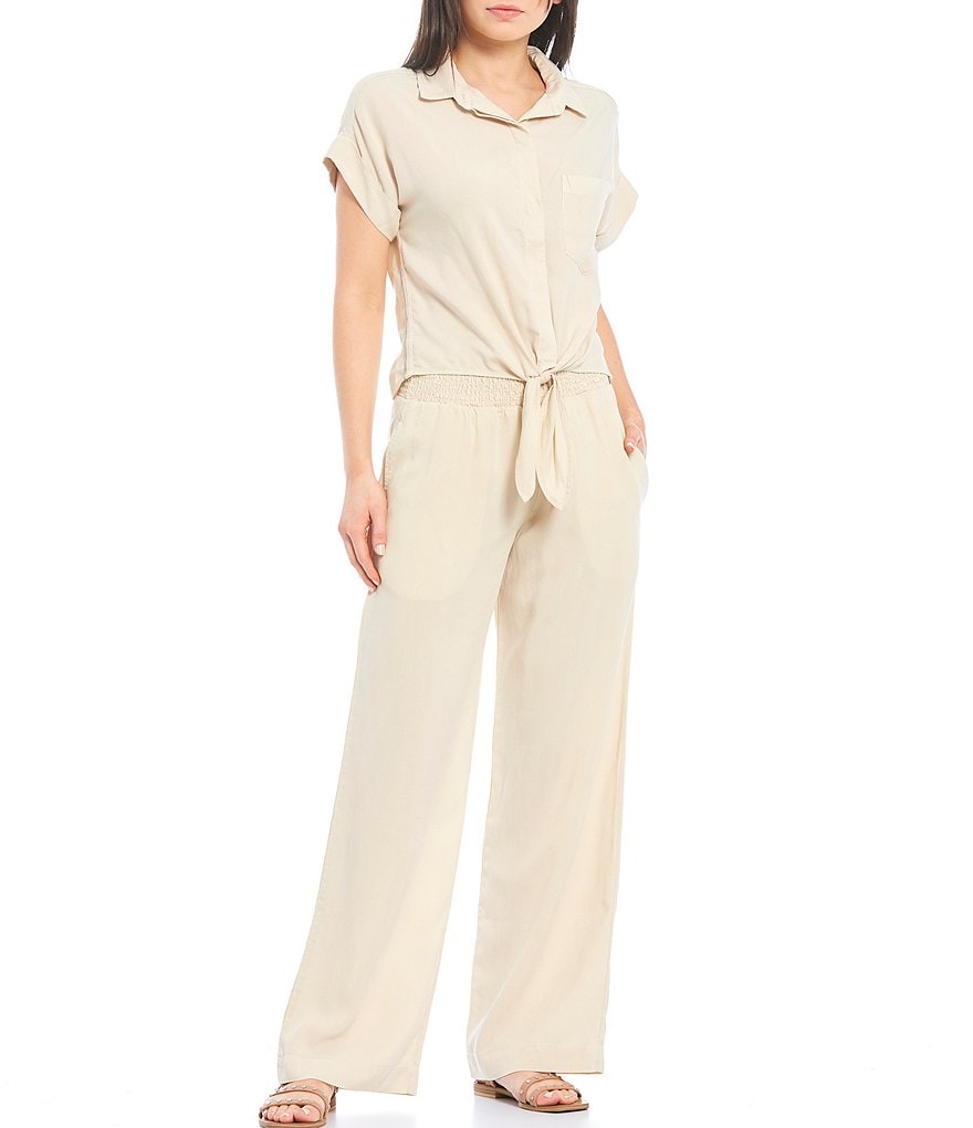 Cloth & Stone Woven Trimmed Short Sleeve Coordinating Tie Front Top