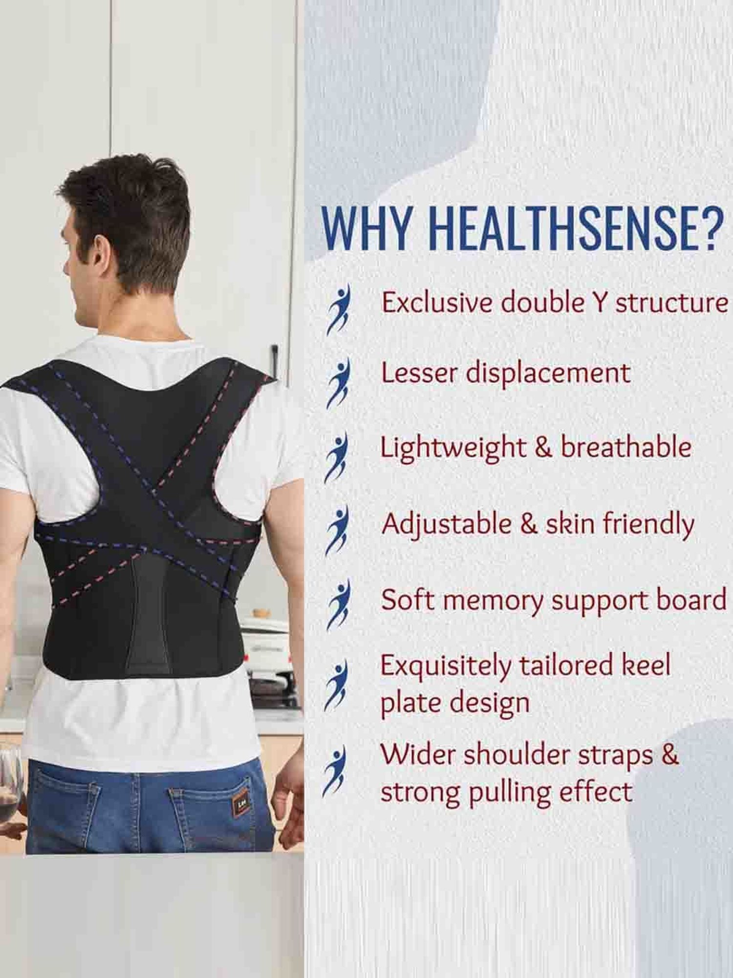 HealthSense Posture Corrector for Men, Back Pain Relief with Back Support Belt (Medium) - Black