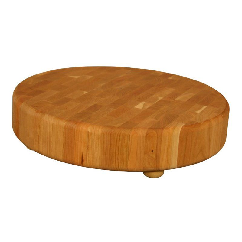 Wood 17"" Round Slab End Grain Cutting Board in Birch Brown-Pemberly Row