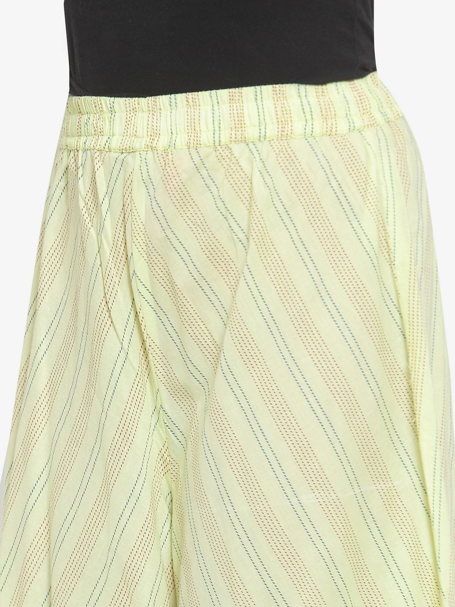 Indibelle Yellow Cotton Striped Palazzos
