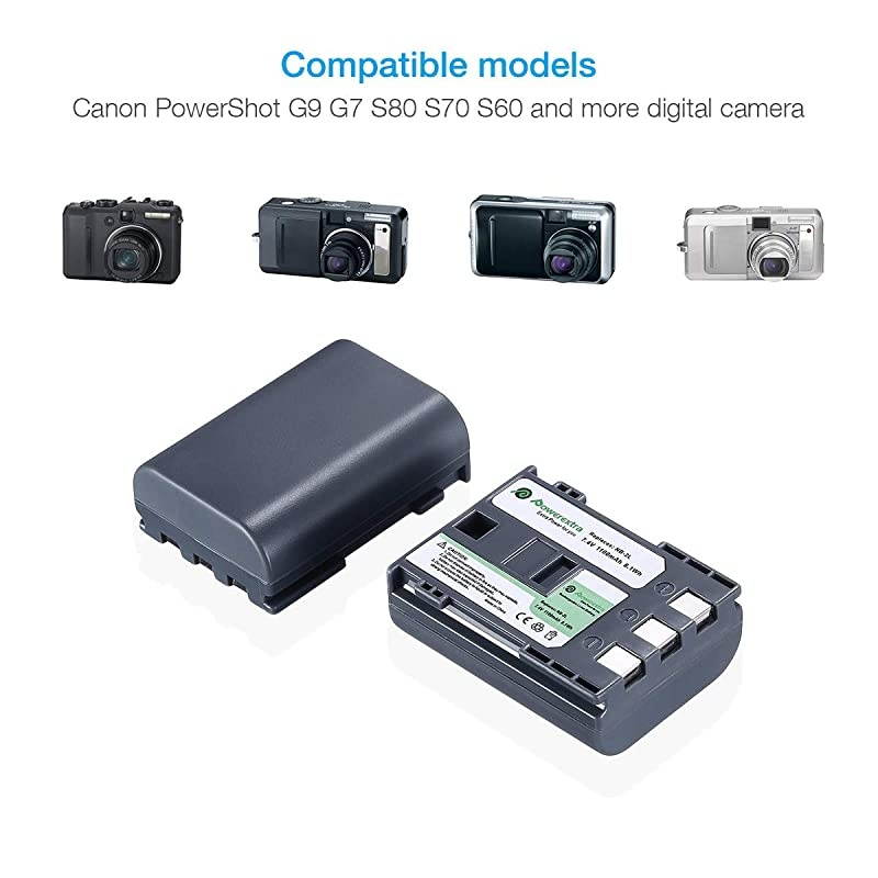 2 Pack Replacement Canon NB2L NB2LH Battery with Charger for Canon PowerShot G7 G9 S30 S40 S45 S50 S60 S70 S80 DC410 DC420 VIXIA HF R10 HF R100 HF R11 EOS 350D 400D Digital Rebel XT XTi