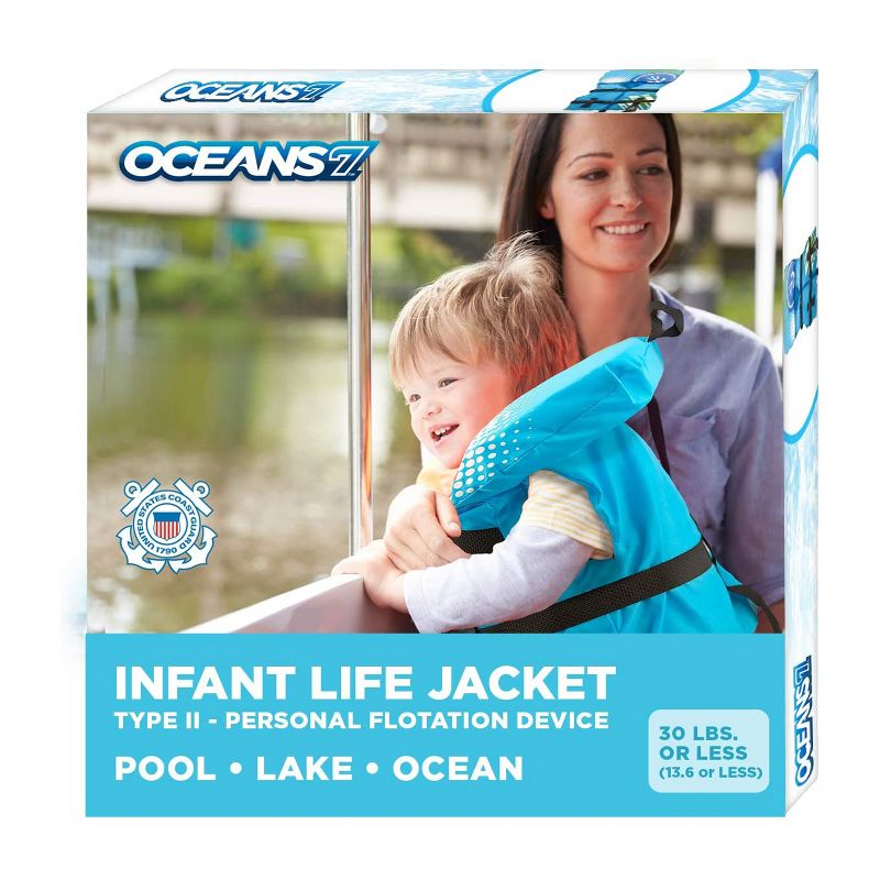 Oceans 7 US Coast Guard Approved Type II Kids Personal Flotation Device Water Swimming Pool Lake Youth Life Jacket Safety Vest, Blue/White