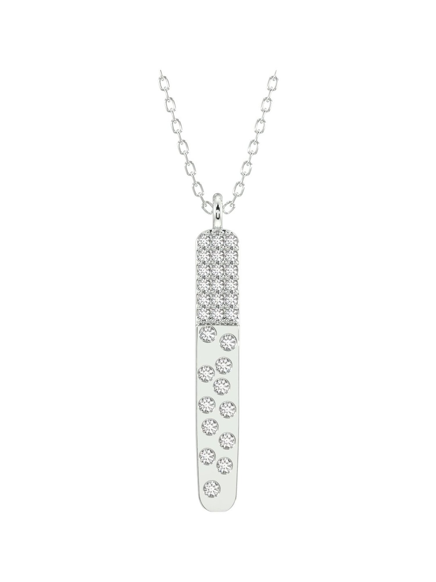 Silvermist 925 Sterling Silver Diamond Dot Bar Chain Pendant for Women & Girls