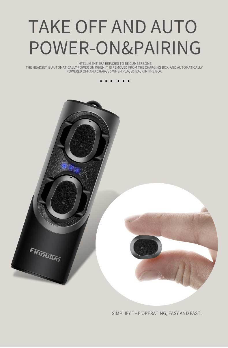 Fineblue Fblue XS Wireless Bluetooth 5.0 Headset Earbud Sound Binaural Mini Earphones With Magnetic Charging Socket (White)