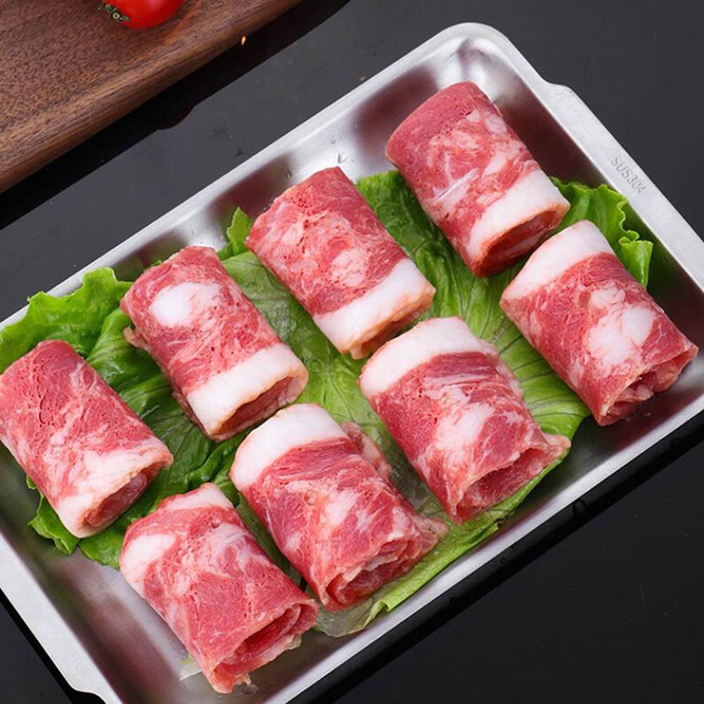 1Pc Stainless Steel Oblong Barbecue Pan Practical Dish Plate Sushi Storage Plate