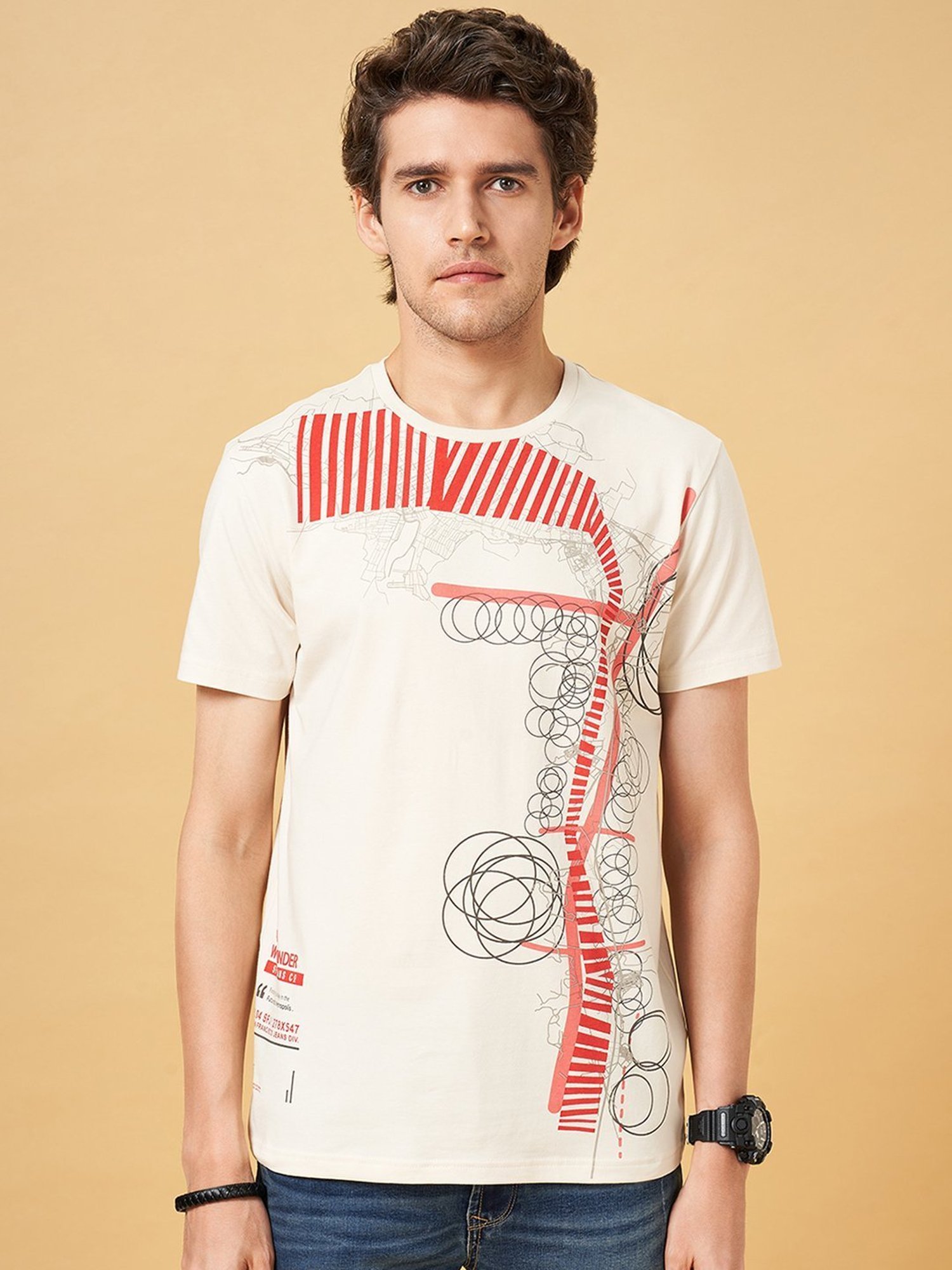 SF Jeans by Pantaloons Sandshell Cotton Slim Fit Printed T-Shirt