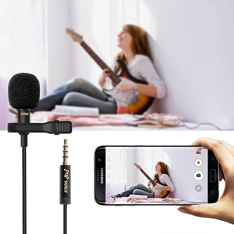 16 Feet Single Head Lavalier Lapel Microphone Omnidirectional Condenser Mic for Apple iPhone Android Windows Smartphones Youtube Interview Studio Video Recording Noise Cancelling Mic