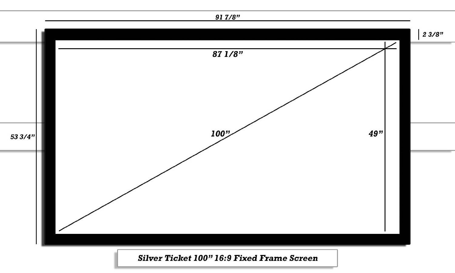 STR-169100 Silver Ticket 100" Diagonal 16:9 HDTV (6 Piece Fixed Frame) Projector Screen White Material